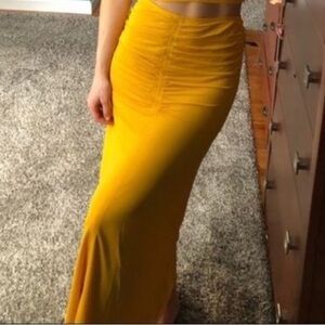 House of Harlow 1960 Sexy Summer Ruched Jersey Maxi Skirt Bronze Yellow Size XS